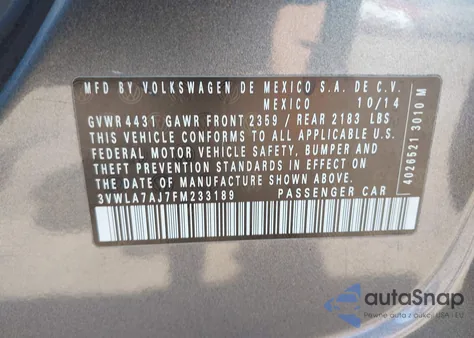 2015 Volkswagen Jetta 2.0L Tdi S из США, поврежденный, VIN 3VWLA7AJ7FM233189